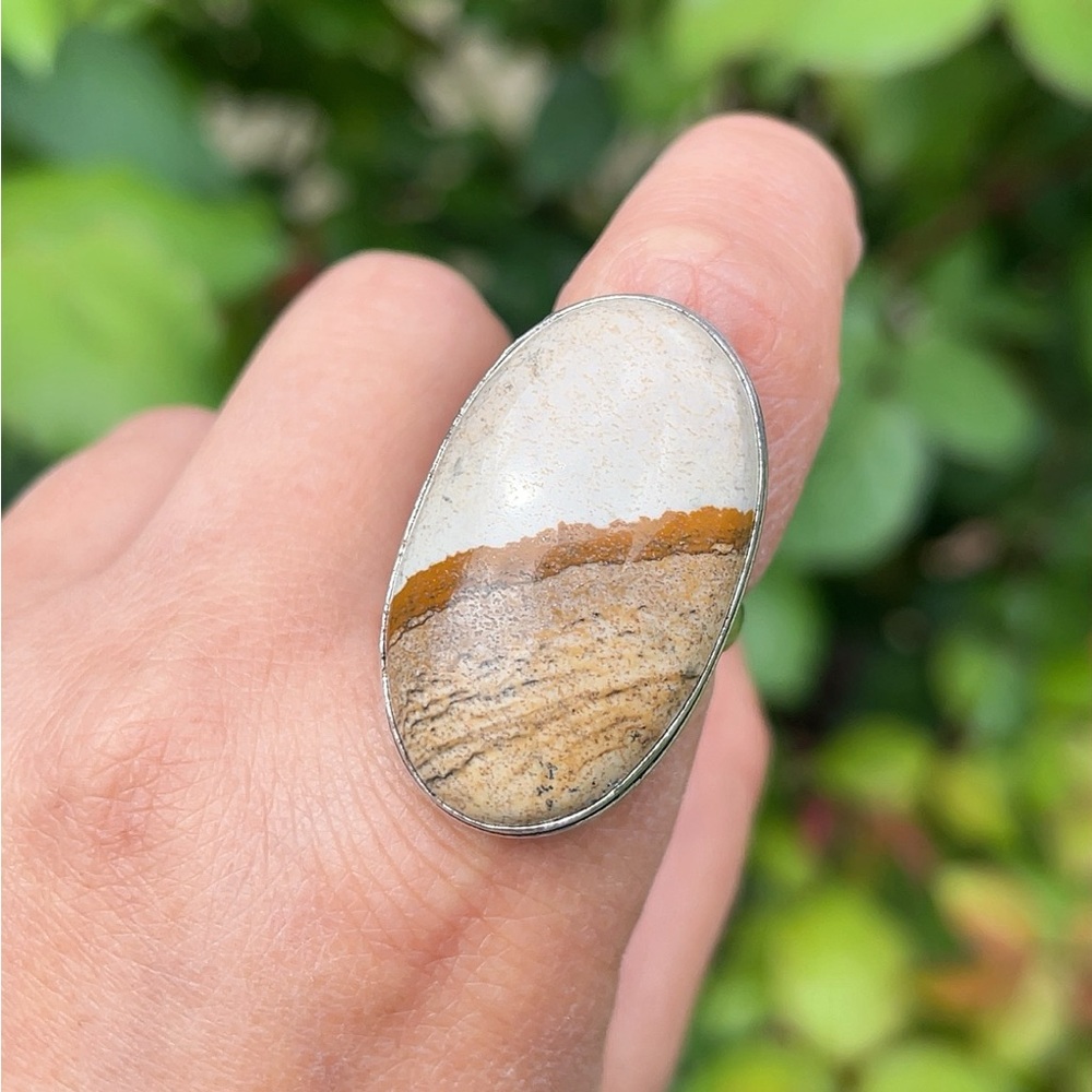 Size‎ 8.5 925 silver plated picture jasper ring - Picture 6 of 7